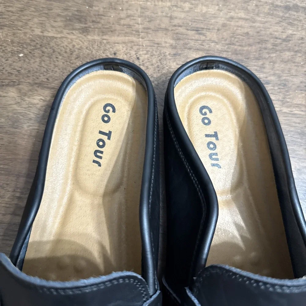 GO TOUR Men's Leather Slip-on Loafer Mule Casual Comfort Walking Shoes 11M Black